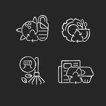 Processing recycled material chalk white icons set on dark background イラスト素材