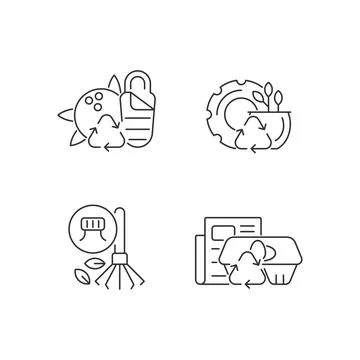 Processing recycled material linear icons set Stock Illustration