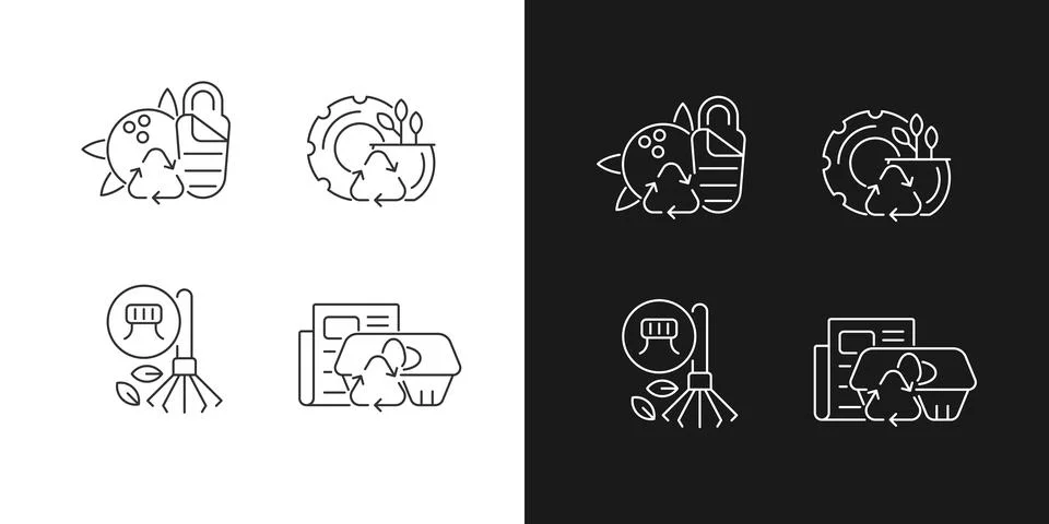Processing recycled material linear icons set for dark and light mode イラスト素材