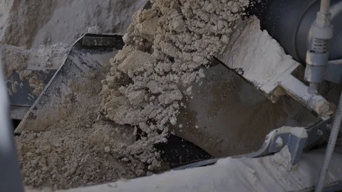 Processing of sand and ground. Machines working and conveyor line transporting Stock Footage 101031149