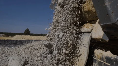 Processing of sand and ground. Machines working and conveyor line transporting Stock Footage 101031258