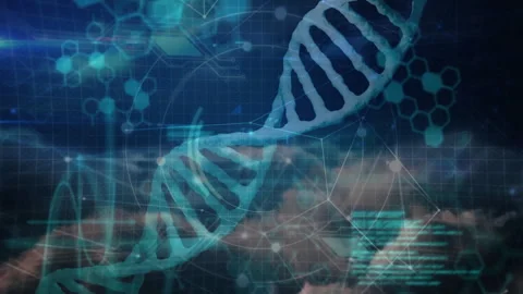 Processing scientific data, animation of DNA strand with binary coding elements Stock Footage 305117370