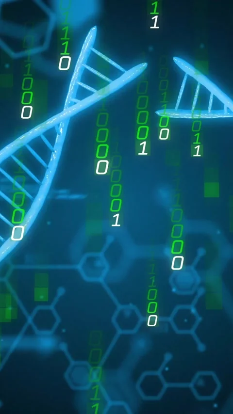 Processing scientific data, animation of DNA strand with binary coding elements 動画素材 344285093