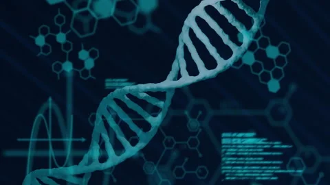Processing scientific data, DNA strand and binary coding animation in action Stock Footage 303452283