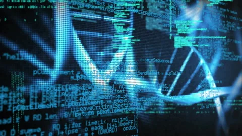 Processing scientific data, DNA strand and binary coding animation Stock Footage 303739084