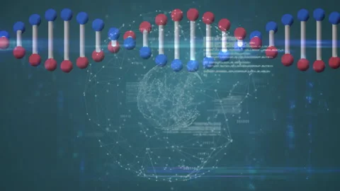 Processing scientific data, DNA strand and binary coding animation Stock Footage 303951292
