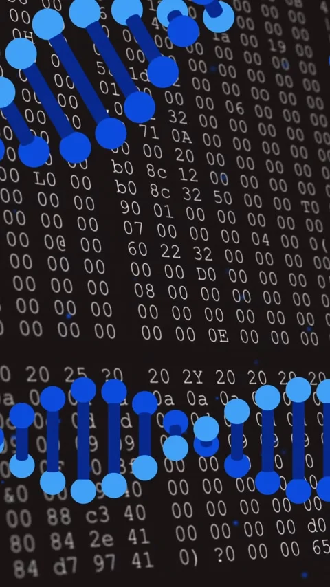 Processing scientific data, DNA strand intertwining with binary code animation 库存影片 319618165
