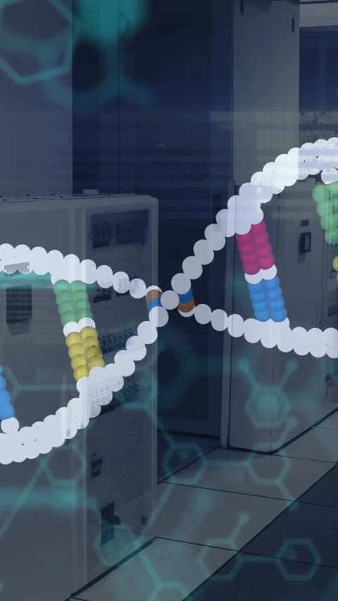 Processing scientific data, DNA strand and binary coding animation in school Stock Footage 319727090
