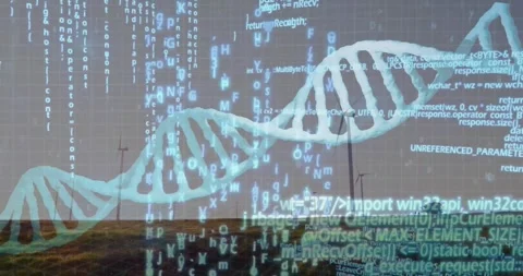 Processing scientific data, DNA strand and binary coding in animation Stock Footage 327643629