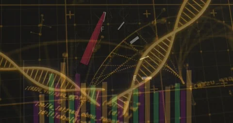 Processing scientific data, DNA strand with binary coding animation in lab Stock Footage 327849275