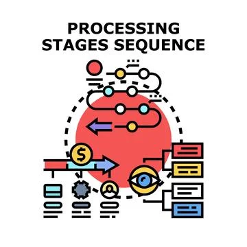Processing stages sequence work flow diagramming system Stock Illustration