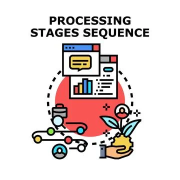 Processing stages sequence workflow progress icon set Stock Illustration