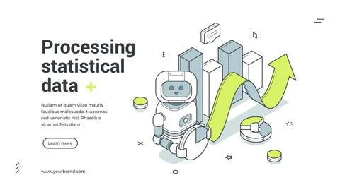 Processing statistical data isometric banner template. Vector illustration fo Stock Illustration