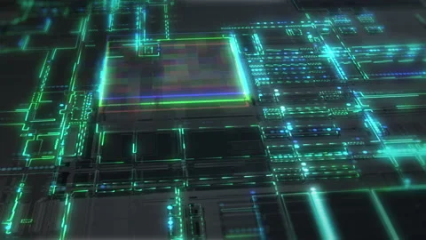 Processing Stream Lines Fast Running on Digital Circuit Board Stock Footage 188416026