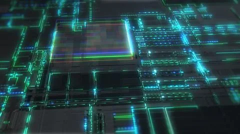Processing Stream Lines Fast Running on Digital Circuit Board Stock Illustration