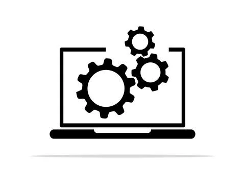 Processing system. Gear on laptop icon. vector Ilustração Stock