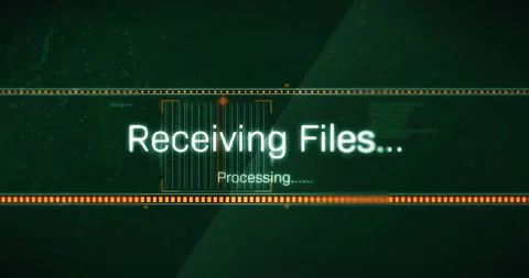 Processing text animation over green digital interface with progress bar 動画素材 303616075