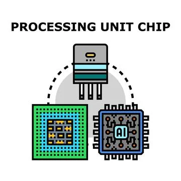 Processing unit chips as computer hardware components Illustrazione stock