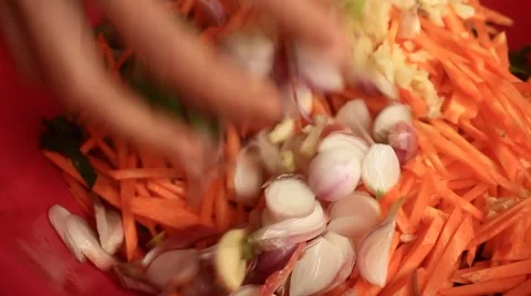 Processing of vegetable spices for meals Stock Footage 62876991