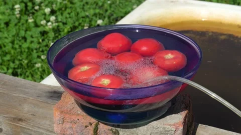 Processing vegetables with ozone. Boiling ozone water. Vegetables in the wate Stock Footage 162227026