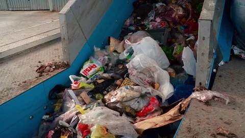 Processing of waste, garbage. Urban landfill. Sorting. Stock Footage 82087026