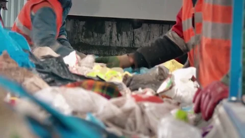 Processing of waste, garbage. Urban landfill. Sorting. Stock Footage 82087143