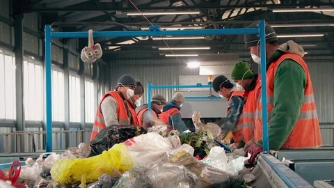 Processing of waste, garbage. Urban landfill. Sorting. Stock Footage 82087164