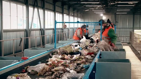 Processing of waste, garbage. Urban landfill. Sorting. Stock Footage 82087165