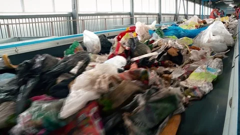 Processing of waste, garbage. Urban landfill. Sorting. Stock Footage 82087773