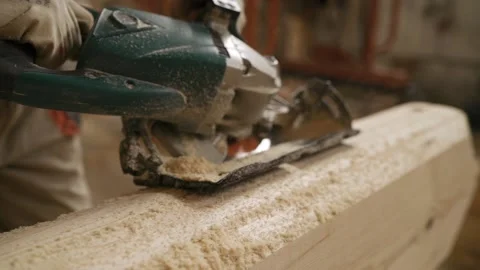 Processing of wooden bar with circular saw Video stock 145808745