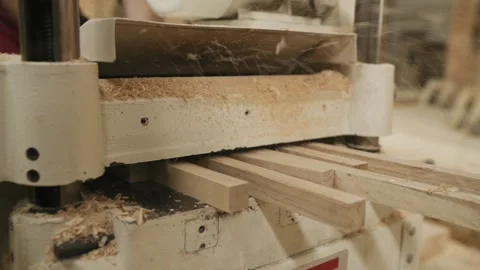 Processing of wooden bar on special machine woodworking Stock-Footage 145475230