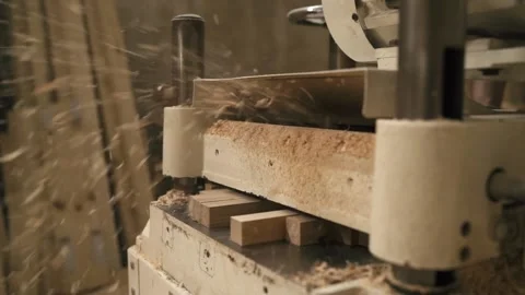 Processing of wooden bar on special machine woodworking Stock-Footage 145475305
