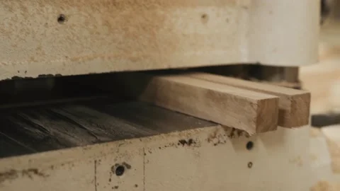 Processing of wooden bar on special machine woodworking Stock-Footage 145475439