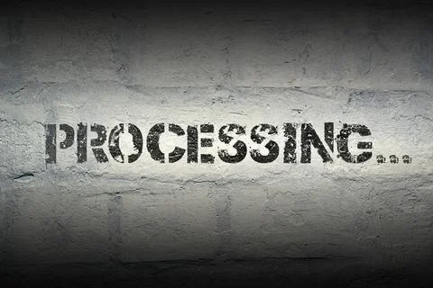 Processing WORD GR processing with three points stencil print on the grung... Foto stock