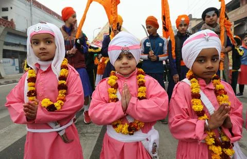 Procession ahead of tenth Sikh Guru's birth anniversary, in Jammu, India - 30 De Stock Photos