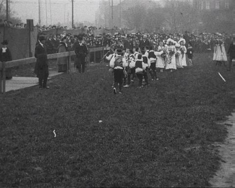 Procession at Bootle May Queen carnival celebration, UK 1903 Stock Footage 136820220