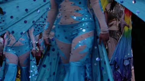 Procession at the carnival in honor of the summer of a large number of costumed Stock Footage 188834546