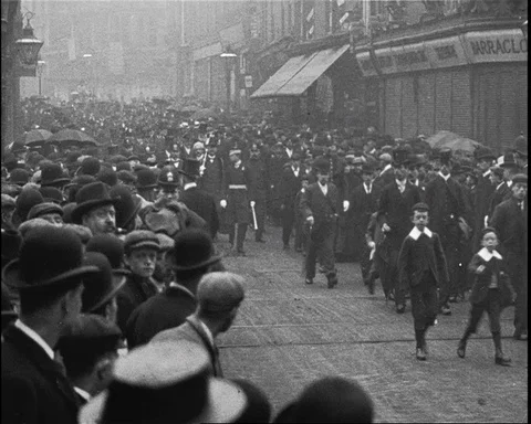 Procession celebrating coronation of Edward VII in Leeds, UK 1902 Stock Footage 136821269
