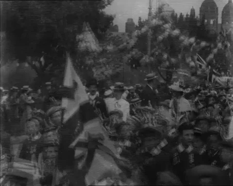 Procession celebrating coronation of Edward VII in Coventry, UK 1902 Stock Footage 136821692