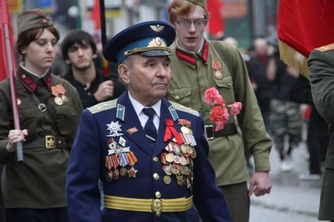 Procession of communists in moscow Stock Photos
