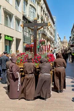 Procession during Easter Holy Week in Zaragoza, Spain Stock Photos