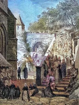 Procession for the Forgiveness of Saint Barbara in Morbihan 1869 Brittany Illustration