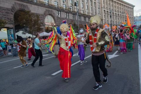 Procession of the Hare Krishnas during the Vedic festival . Kiev, Ukraine Stock Photos
