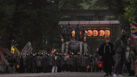 Procession Of Large Taiko Drums During Kurayami Matsuri (Darkness Festival) At Stock Footage 342186639
