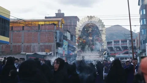 Procession of the Lord of the Miracles. Concept of religious traditions of Peru. Stock Footage 219447928