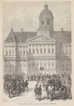 Procession for the palace on Dam Square, 1874; Patch the procession past t... Stock Photos