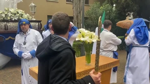Procession of Risen Holy Christ of Logroño suspended due to rain, Logroño, ES -  Stock Footage 270423153