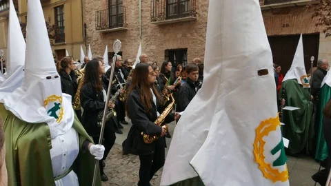 Procession of the Virgen de la Esperanza Brotherhood on Holy Thursday  through Stock Footage 106602804