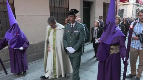 Procession of Virgin of Hope of Macarena parades through central Madrid, Madrid, Stock Footage 237741144
