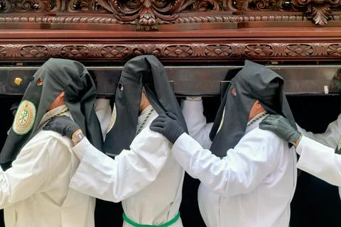 Procession in Zaragoza during Easter Holy Week events Stock Photos